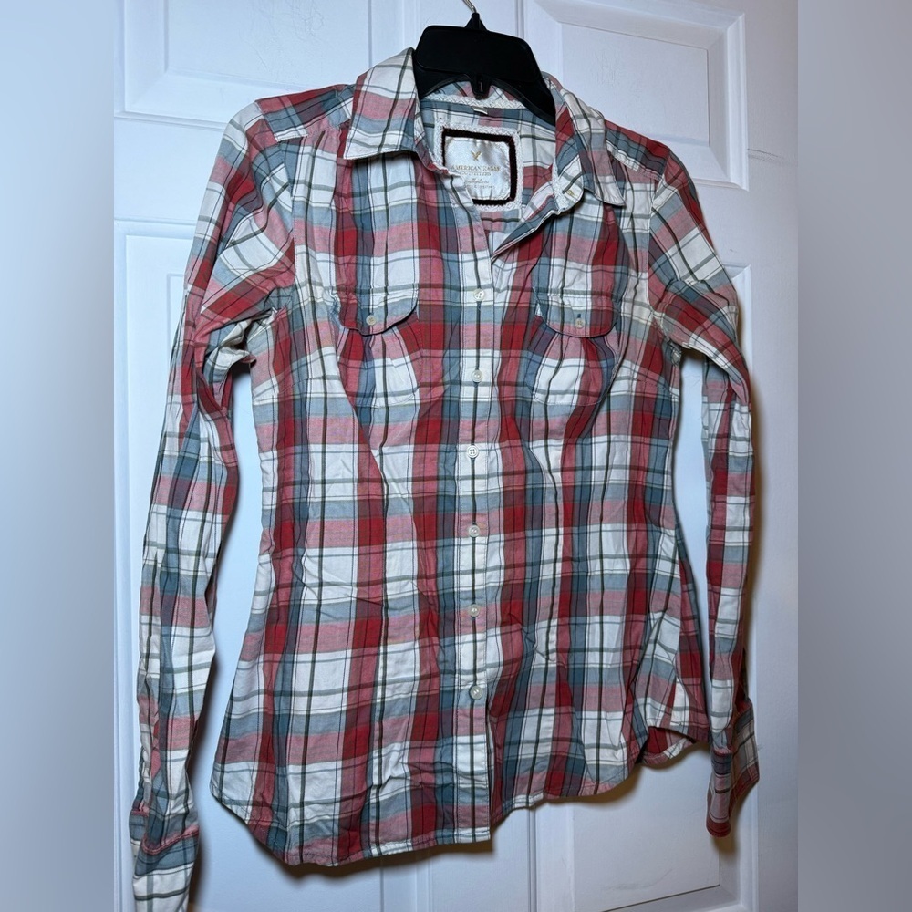 American Eagle Woman’s Plaid Button Up Size 6 Cotton Cabincore